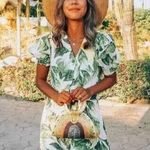 H&M Linen Blend Mini Dress S Lemon Leaf Print Cotton Blogger Fav Summer Vacation Photo 0