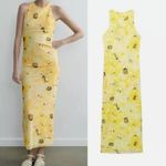 ZARA NWT  BOGGERS FAV TULLE FLORA RUCHED MIDI / MAXI DRESS YELLOW SMALL Photo 2