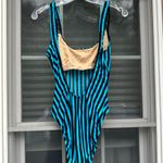 Vintage Sergio Valente retro striped one piece bathing suit Size 13/14 Blue Photo 1