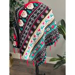 Christmas Santa Reindeer Snowman Fair Isle Poncho One Size Tassel Trim Black Photo 1