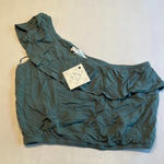Hippie Rose  One Shoulder Ruffle Crop‎ Top Green XS Photo 0