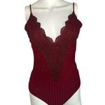 Windsor women’s size medium, dark red maroon bodysuit plunging lace neckline Photo 2