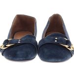 Tory Burch Solid Blue Suede Smoking Flat Flats Gold Logo Buckle - US 7.5 Photo 2