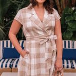 Gal Meets Glam  Gayle Wrap Dress Checkered
Linen Short Sleeve Tan NWT Size 2 Photo 1