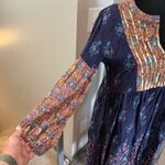 World Market Embroidered Notch Neck Boho Peasant Long Sleeve Midi Dress Floral Photo 2