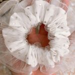 White And Silver Metallic Squares Studs Double Layered Tutu Scrunchie Photo 3