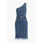 Retrofête Giorgio One-Shoulder Short Belted Denim Dress size small Photo 3