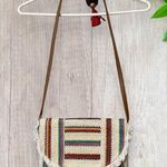 Cambodian woven stripe straw design crossbody beach purse snap shut tassels Orange Photo 0