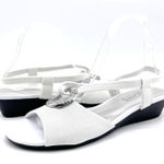 Laura Scott ‎ Womens 8 Ola Sandal Open Toe Light Gray Silver Wedge Summer Wedding Photo 0