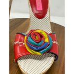 Betsey Johnson Betsey Johnson Clogs Slides Heels Wood Colorful Rose Leather Flower Shoes Photo 4
