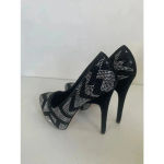 ALDO Women's  Leather Chevron Black Rhinestone 6” High Heels‎ Size 8.5 EUC Photo 2