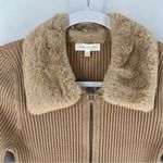 Ultra Flirt Stretch Ribbed Fitted Long Sleeve Zip Front Faux Fur Collar Sweater Photo 2