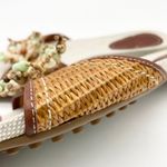Lands' End  Womens 8.5 Woven Rattan Beaded Sandal Slip On Floral Brown‎ Summer Photo 3