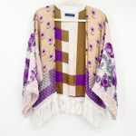 Corinne Margaret Womens Beach Resortwear Fringe Floral Patchwork Silk Kimono OS Purple Size undefined Photo 0
