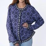 Vintage LL Bean Purple Nordic Snowflakes Button Wool Cardigan Sweater Size SMALL Photo 0