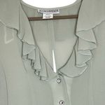 Jessica Howard Vintage Blouse Sz 6 Sheer Ruffle VNeck Green Rhinestone Buttons Photo 1