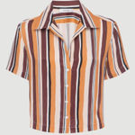 frame denim Frame mini short sleeve button up shirt striped blouse satin brown fall $225 Photo 0