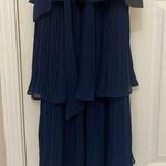 Lulus NWT!! Decadent Dreams Navy Blue Plisse Tiered Puff Sleeve Midi Dress Photo 8