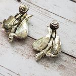 Vintage Clip On Earrings Light Shade of Gold Tone Leaf with Faux Pearl Detail Photo 4