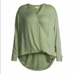 Terra & Sky  Green Long Sleeve Open Wrap‎ Top 4X Photo 3