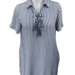 Tommy Bahama Blue White Striped Short Sleeve Tassel Mini Shirt Dress Size S Photo 1
