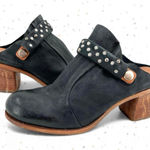 A.S.98 Black Leather Mules Silver Studded Heeled Shoes Boho Cottage EU Size 36 Photo 0