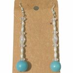None Delicate Long Dangle Drop Slip On Earrings Earrings Turquoise Color Silver Tone Photo 0