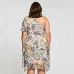 ESTELLE‎ Women's 3X Wildbloom Midi Dress Floral One shoulder Short Puff Sleeves Blue Photo 1