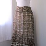 Brown & Cream Abstract Print Elastic Waist High Low Midi Skirt Size M Photo 2