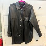 ZARA Black Faux Leather Jacket with Button Details Photo 3
