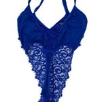 Vintage Lace Lacey Royal Blue French Cut Thong Lingerie Teddy One Piece … Size L Photo 2