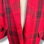 Vintage 90s Leslie Fay Red Plaid Blazer Oversized 90s Tartan Jacket Gold Buttons Size M Photo 2