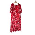 RHODE x Target Women's Linen Blend Floral Bell Sleeve Midi Dress Red Size 28 Photo 2