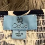 CeCe NWT cotton poplin smocked puff sleeve square neck top blouse M navy white Photo 2