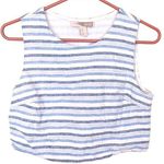 Forever 21 Linen Cotton Size Medium M Striped Stripes Blue Coastal Top Cropped Photo 0