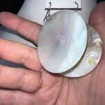 Vintage Hand Painted Large Shell Disc Earrings Pink Photo 3