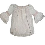 Elena Baldi Italy‎ 100% Silk Peasant Top Crochet Trim Bell Sleeve Blouse Size Lg Tan Photo 3