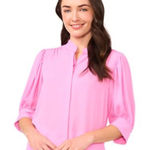 CeCe  Pink Short Sleeve Button Down Top Size XL NWT Photo 0