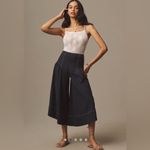 Anthropologie  Navy Linen Extended Waist Pants Wide Leg Culotte Ankle Pant 14 NWT Photo 1