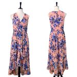 Eliza J Pink Blue Floral Hi Low Flowy Wrap Maxi Dress Sleeveless Women's Size 10 Photo 9