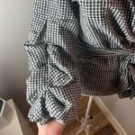 Esqualo Gingham Black White Checkered Wrap Puff Sleeve V Neck Blouse Sz 4 Cotton Photo 1
