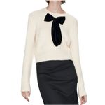 ZARA  Cream Long Sleeve Velvet Bow Sweater Women's Size Medium Photo 2
