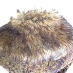 Vintage Faux Fur Trimmed Corduroy Floral Jacket Brown Boho Cropped Penny Lane Size L Photo 8