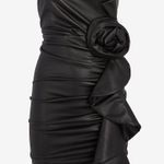 EXPRESS Black Faux Leather Strapless Rose Ruffle Mini Sheath Dress Photo 7
