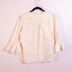 Dovima Cotton Linen Silk Quarter Button Pullover Ruffle Sleeve Blouse Ivory Photo 3
