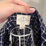 st. john's bay St John’s Bay Plaid Grid V-Neck Navy Blue Long Sleeve Blouse Top Size L Office Photo 2