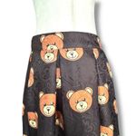 Saferin Teddy Bear Print Black Jacquard Pleated Midi Skirt Kawaii Harajuku Retro Size M Photo 3