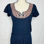 Lucky Brand Knit Dress Navy Blue Braided Belt Short Boho Cap Sleeve Sz M Photo 1