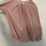 BELLATRIX Pleat Neck Long Sleeve Blouse Solid Light Baby Pink Keyhole Cutout XS Photo 9