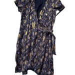 Sézane SEZANE Blue Floral Metallic Wrap Dress Short Sleeve Silk Lurex S 4 Photo 0